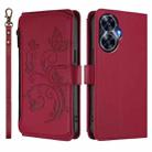 For Realme C55 4G Global / Narzo N55 Butterfly Love Flower Multi-card Zipper Wallet Leather Phone Case(Wine Red) - 2