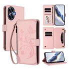 For Realme C55 4G Global / Narzo N55 Butterfly Love Flower Multi-card Zipper Wallet Leather Phone Case(Pink) - 1