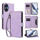 For Realme C55 4G Global / Narzo N55 Butterfly Love Flower Multi-card Zipper Wallet Leather Phone Case(Light Purple) - 1