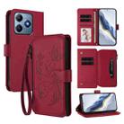 For Realme C63 / C61 / Note 60 4G Global Butterfly Love Flower Multi-card Zipper Wallet Leather Phone Case(Wine Red) - 1
