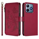 For Realme C63 / C61 / Note 60 4G Global Butterfly Love Flower Multi-card Zipper Wallet Leather Phone Case(Wine Red) - 2