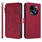 For Realme C63 5G Global Butterfly Love Flower Multi-card Zipper Wallet Leather Phone Case(Wine Red) - 2