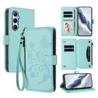 For Realme C65 4G Global Butterfly Love Flower Multi-card Zipper Wallet Leather Phone Case(Mint Green) - 1