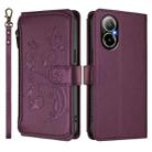 For Realme C67 4G / 12 Lite 4G Global Butterfly Love Flower Multi-card Zipper Wallet Leather Phone Case(Dark Purple) - 2