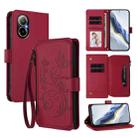 For Realme C67 4G / 12 Lite 4G Global Butterfly Love Flower Multi-card Zipper Wallet Leather Phone Case(Wine Red) - 1
