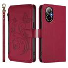 For Realme C67 4G / 12 Lite 4G Global Butterfly Love Flower Multi-card Zipper Wallet Leather Phone Case(Wine Red) - 2