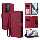 For Realme C75 4G Global / 14x 5G India Butterfly Love Flower Multi-card Zipper Wallet Leather Phone Case(Wine Red) - 1