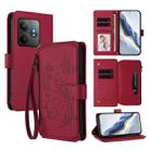 For Realme GT 6 5G / GT 6T 5G Global Butterfly Love Flower Multi-card Zipper Wallet Leather Phone Case(Wine Red) - 1