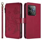 For Realme GT 6 5G / GT 6T 5G Global Butterfly Love Flower Multi-card Zipper Wallet Leather Phone Case(Wine Red) - 2