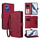 For Realme GT Neo 3 Butterfly Love Flower Multi-card Zipper Wallet Leather Phone Case(Wine Red) - 1