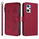 For Realme GT Neo 3T Butterfly Love Flower Multi-card Zipper Wallet Leather Phone Case(Wine Red) - 2
