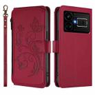 For Realme GT5 240W / GT5 5G Butterfly Love Flower Multi-card Zipper Wallet Leather Phone Case(Wine Red) - 2