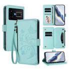 For Realme GT5 240W / GT5 5G Butterfly Love Flower Multi-card Zipper Wallet Leather Phone Case(Mint Green) - 1