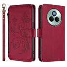 For Realme P3 Pro 5G Global Butterfly Love Flower Multi-card Zipper Wallet Leather Phone Case(Wine Red) - 2