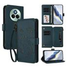 For Realme P3 Pro 5G Global Butterfly Love Flower Multi-card Zipper Wallet Leather Phone Case(Dark Green) - 1