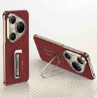For Huawei Pura 80 Ultra 5G GKK Electroplated Plain Leather Magnetic Wristband Phone Case with Rotating Bracket(Red) - 1