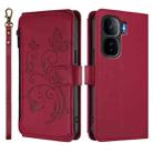 For vivo iQOO Neo 10+ Butterfly Love Flower Multi-card Zipper Wallet Leather Phone Case(Wine Red) - 2