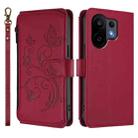 For vivo S30 Butterfly Love Flower Multi-card Zipper Wallet Leather Phone Case(Wine Red) - 2