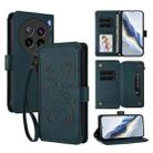For vivo X200s Butterfly Love Flower Multi-card Zipper Wallet Leather Phone Case(Dark Green) - 1