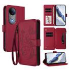 For vivo V50 5G Global / V50e 5G Butterfly Love Flower Multi-card Zipper Wallet Leather Phone Case(Wine Red) - 1