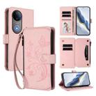 For vivo V50 5G Global / V50e 5G Butterfly Love Flower Multi-card Zipper Wallet Leather Phone Case(Pink) - 1