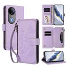 For vivo V50 5G Global / V50e 5G Butterfly Love Flower Multi-card Zipper Wallet Leather Phone Case(Light Purple) - 1