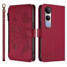 For vivo V50 Lite 5G Global /V50 Lite 4G Butterfly Love Flower Multi-card Zipper Wallet Leather Phone Case(Wine Red) - 2