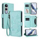 For vivo V50 Lite 5G Global /V50 Lite 4G Butterfly Love Flower Multi-card Zipper Wallet Leather Phone Case(Mint Green) - 1
