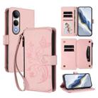 For vivo V50 Lite 5G Global /V50 Lite 4G Butterfly Love Flower Multi-card Zipper Wallet Leather Phone Case(Pink) - 1