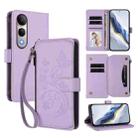 For vivo V50 Lite 5G Global /V50 Lite 4G Butterfly Love Flower Multi-card Zipper Wallet Leather Phone Case(Light Purple) - 1