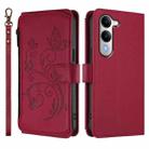 For vivo Y29s 5G / Y04 5G Global Butterfly Love Flower Multi-card Zipper Wallet Leather Phone Case(Wine Red) - 2