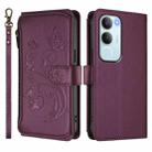 For vivo Y19s 4G Global / Y29 5G India Butterfly Love Flower Multi-card Zipper Wallet Leather Phone Case(Dark Purple) - 2