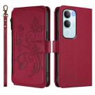 For vivo Y19s 4G Global / Y29 5G India Butterfly Love Flower Multi-card Zipper Wallet Leather Phone Case(Wine Red) - 2