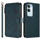 For vivo Y19s 4G Global / Y29 5G India Butterfly Love Flower Multi-card Zipper Wallet Leather Phone Case(Dark Green) - 2