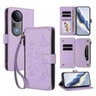 For vivo S20 Pro 5G Butterfly Love Flower Multi-card Zipper Wallet Leather Phone Case(Light Purple) - 1