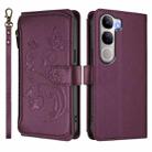 For vivo Y300 5G Global / V40 Lite IDN Butterfly Love Flower Multi-card Zipper Wallet Leather Phone Case(Dark Purple) - 2