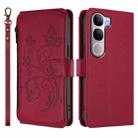 For vivo Y300 5G Global / V40 Lite IDN Butterfly Love Flower Multi-card Zipper Wallet Leather Phone Case(Wine Red) - 2