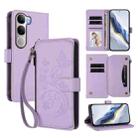 For vivo Y300 5G Global / V40 Lite IDN Butterfly Love Flower Multi-card Zipper Wallet Leather Phone Case(Light Purple) - 1