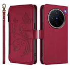 For vivo X200 5G Butterfly Love Flower Multi-card Zipper Wallet Leather Phone Case(Wine Red) - 2