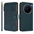 For vivo X200 5G Butterfly Love Flower Multi-card Zipper Wallet Leather Phone Case(Dark Green) - 2