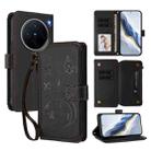 For vivo X200 5G Butterfly Love Flower Multi-card Zipper Wallet Leather Phone Case(Black) - 1