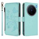 For vivo X200 5G Butterfly Love Flower Multi-card Zipper Wallet Leather Phone Case(Mint Green) - 2