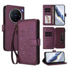 For vivo X200 Pro mini Butterfly Love Flower Multi-card Zipper Wallet Leather Phone Case(Dark Purple) - 1