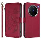 For vivo X200 Pro mini Butterfly Love Flower Multi-card Zipper Wallet Leather Phone Case(Wine Red) - 2