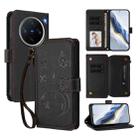 For vivo X200 Pro mini Butterfly Love Flower Multi-card Zipper Wallet Leather Phone Case(Black) - 1