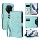 For vivo X200 Pro mini Butterfly Love Flower Multi-card Zipper Wallet Leather Phone Case(Mint Green) - 1