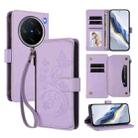 For vivo X200 Pro mini Butterfly Love Flower Multi-card Zipper Wallet Leather Phone Case(Light Purple) - 1
