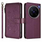 For vivo X200 Pro 5G Butterfly Love Flower Multi-card Zipper Wallet Leather Phone Case(Dark Purple) - 2