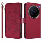 For vivo X200 Pro 5G Butterfly Love Flower Multi-card Zipper Wallet Leather Phone Case(Wine Red) - 2