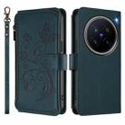 For vivo X200 Pro 5G Butterfly Love Flower Multi-card Zipper Wallet Leather Phone Case(Dark Green) - 2